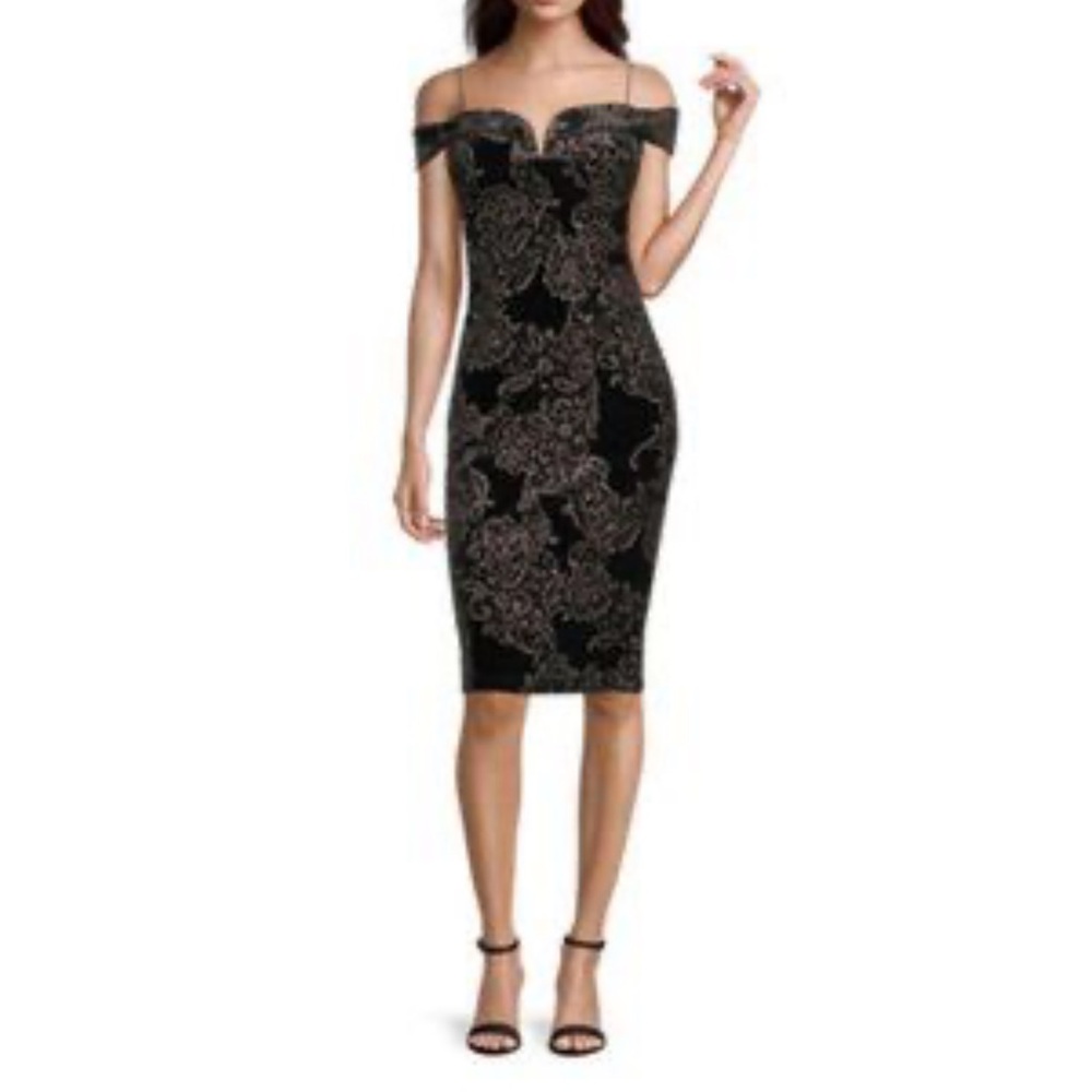 Premier Amour Black Velvet Dress with Rose Gold Detailing
